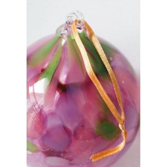 Hand-Blown Glass Ornament With Tree Design In Shades Of Pink & Green - Picture 5 of 5